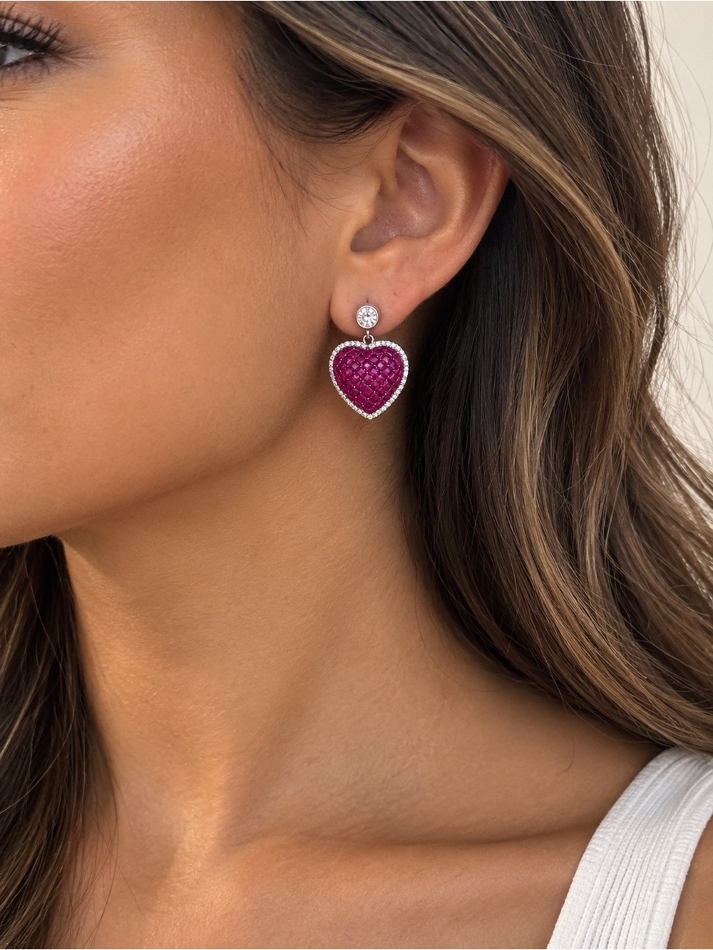 Source Unknown Pink Heart Drop Earrings with Crystal Stud